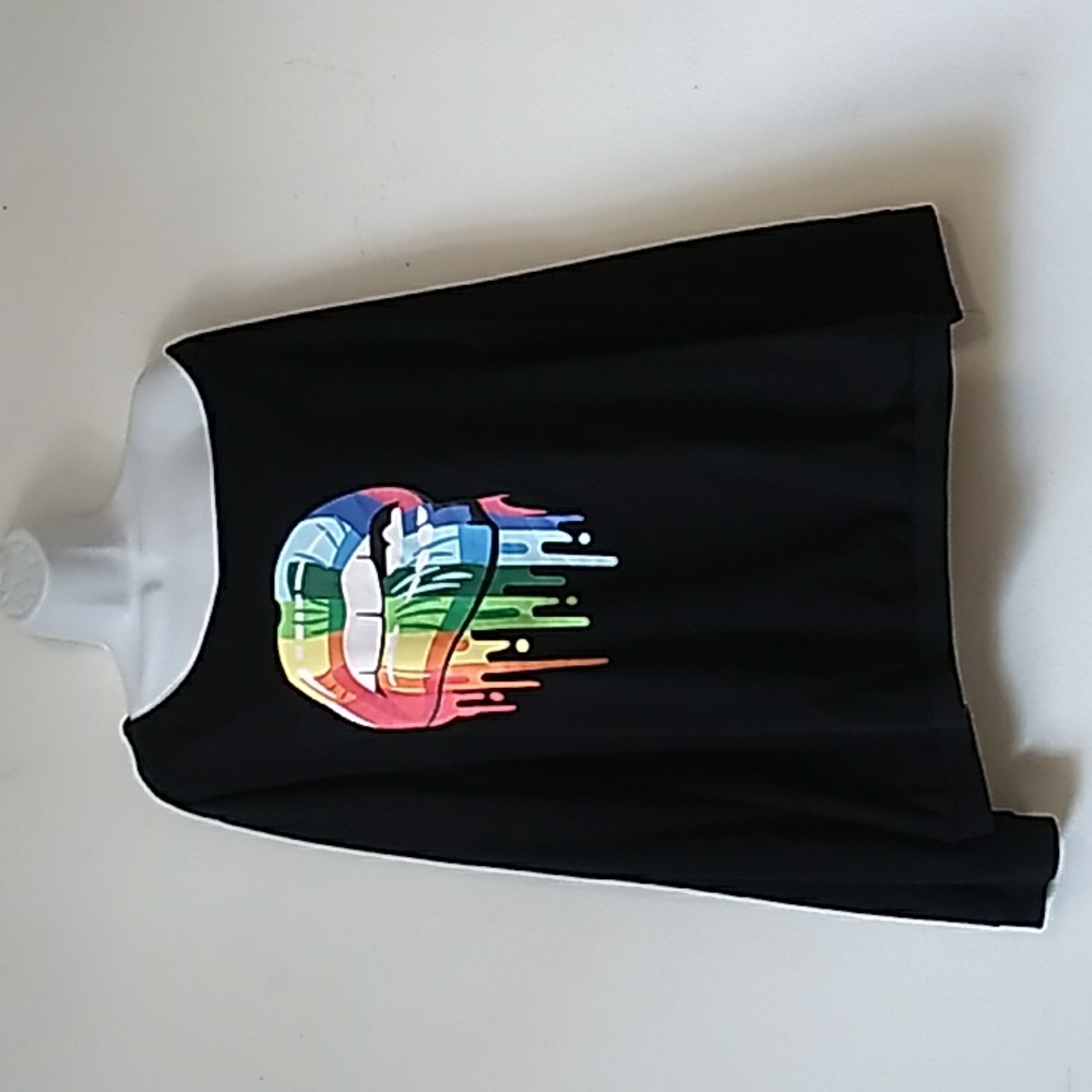 EUC magicmk rainbow lips on black one shoulder sweatshirt 3X